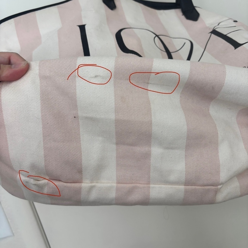 Victoria's Secret “Love” Pink and White Striped large Tote Bag - Picture 12 of 14